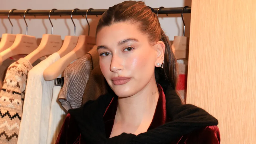 Hailey Bieber's Red Velvet Two-Piece Set Is the Perfect Holiday Party Outfit