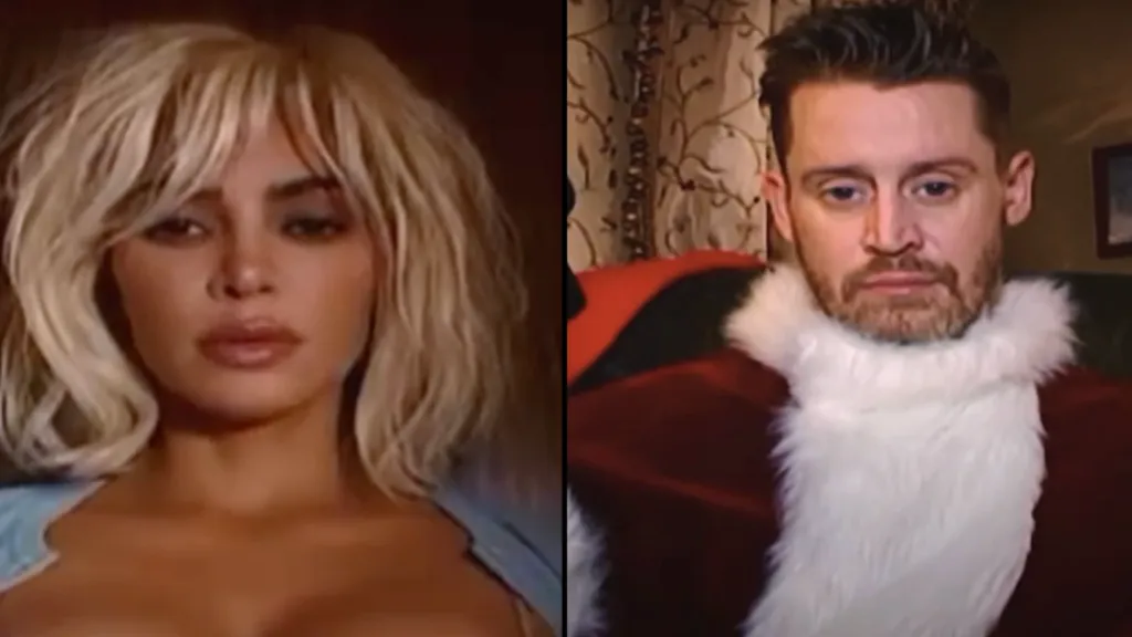 People say 'Christmas is ruined' as Kim Kardashian posts 'demonic' Santa Baby music video with celebrity cameo