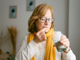 D-vitamin pótlás télen: miért létfontosságú? d-vitamint vesz be egy idős nő télen