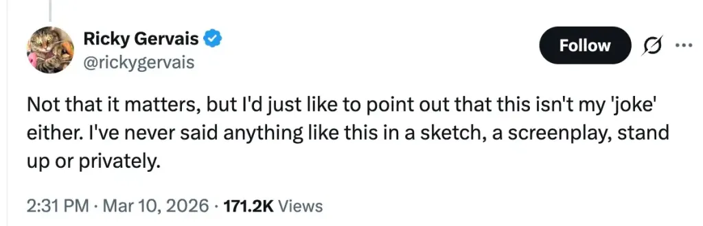 Ricky Gervais tagadja a sértő viccet: ápoló bukott emiatt!-1